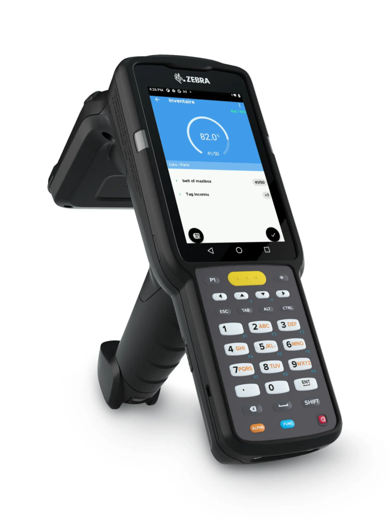 Terminal mobile d’inventaire InventIDs utilisé pour le suivi et l’identification RFID des assets.